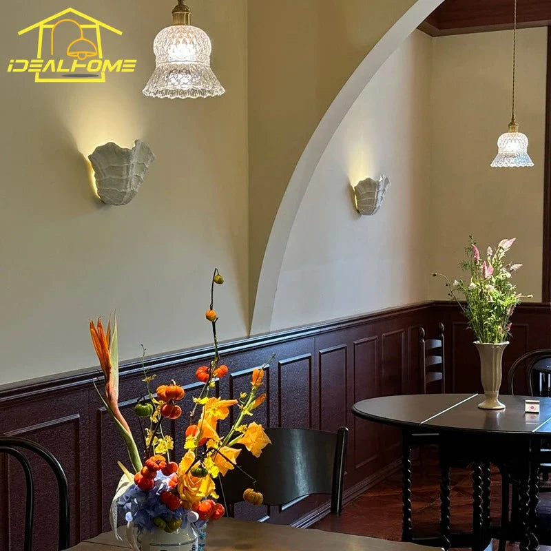 Afralia™ Shell Gypsum Wall Lamp LED E27 Wabi-sabi Baroque Design