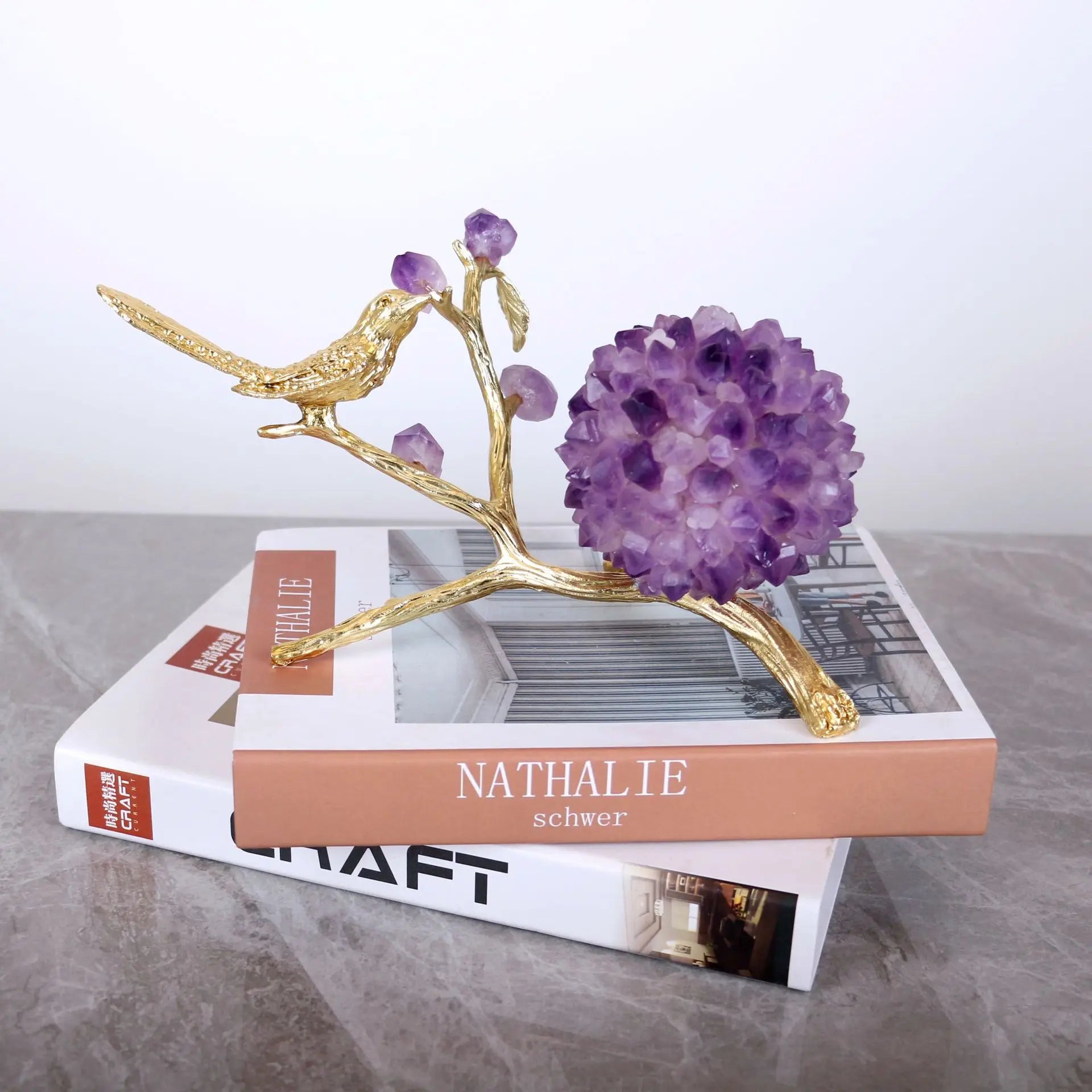 Afralia™ Amethyst Flower Ball Bird Sculpture Desk Decoration