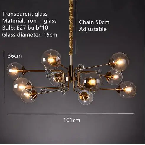 Afralia™ Glass Bubble Chandelier: Vintage Industry Lighting for Living Bedroom Kitchen