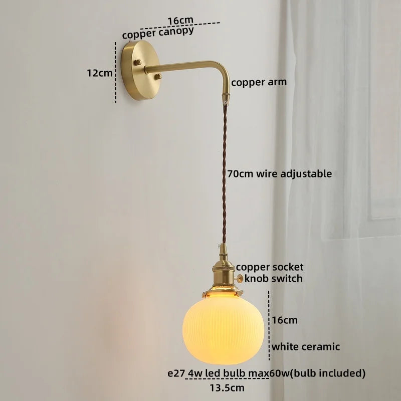 Afralia™ Ceramic Copper LED Wall Lamp with Pull Chain Switch for Modern Style Interiors