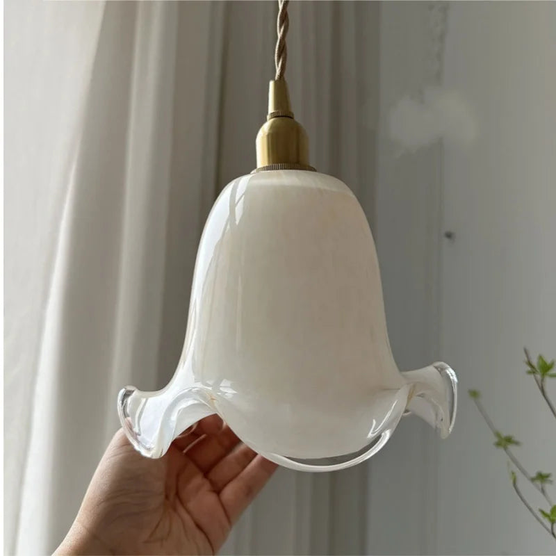 Afralia™ Flower Glass LED Pendant Light - Copper Socket Fixture for Home Decor