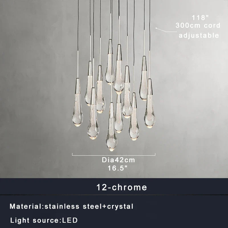 Afralia™ Crystal Water-drop Chandelier Light Fixture - Luxury Stairwell Decor
