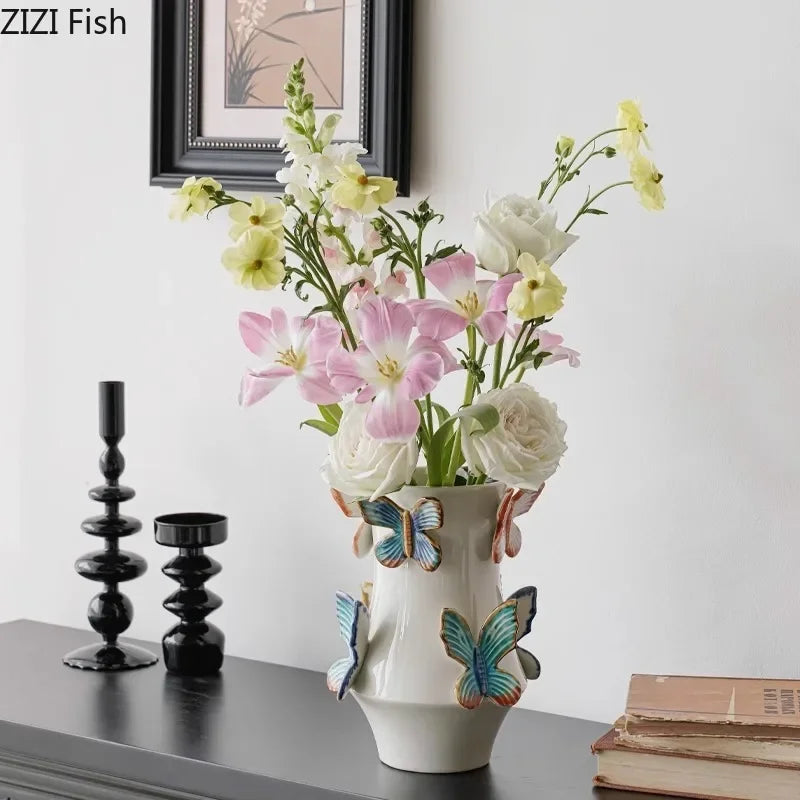 Afralia™ Butterfly Ceramic Vase: Decorative Pot for Flowers, Table Decoration, Room Aesthetic