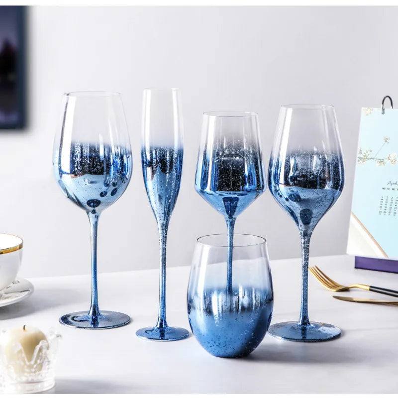 Afralia™ Starry Blue Wine Glass Goblet Set: Perfect for Cocktails, Champagne, Whiskey & Juice