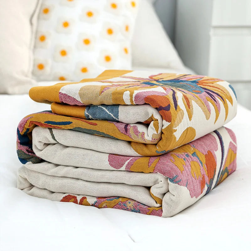 Afralia™ Cotton Summer Blanket & Pillow Set - Birds & Flowers Design