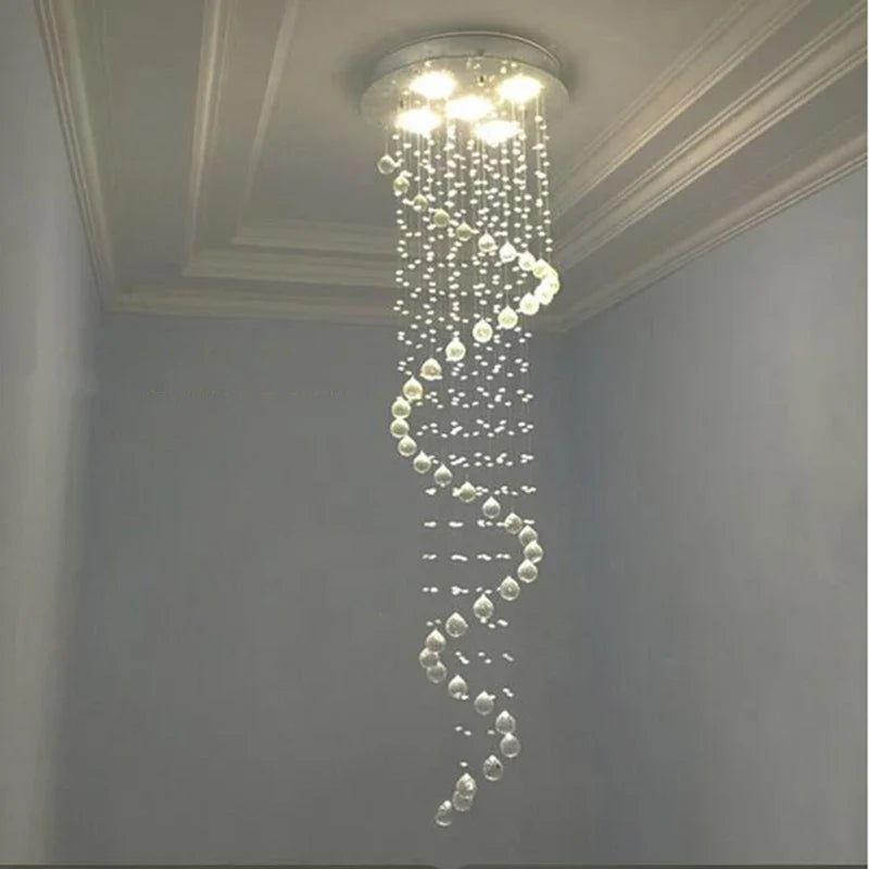 Afralia™ Crystal Staircase Chandelier Light Fixture | Luxury Hotel Villa Bedroom Hanging Lamp