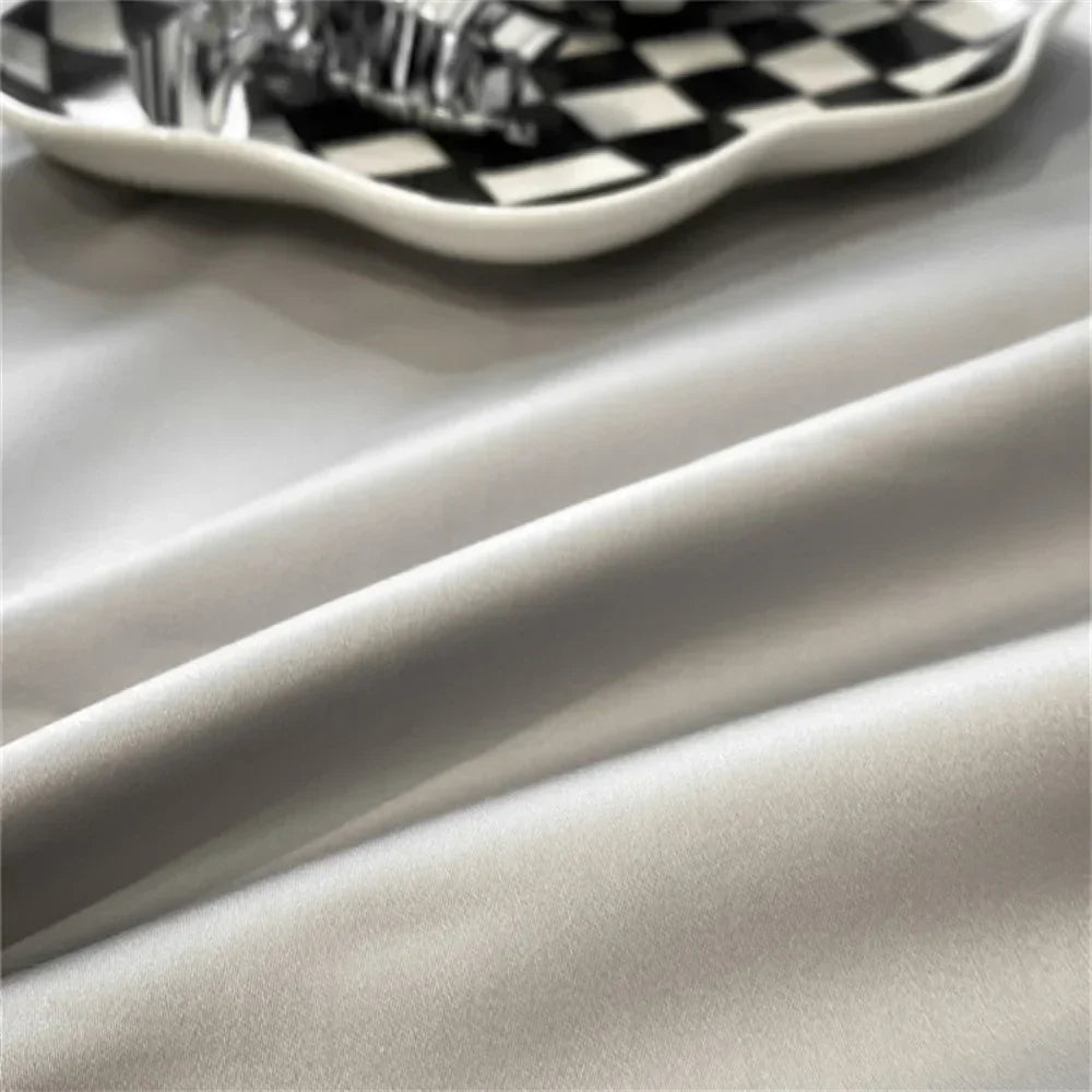 Afralia™ Nordic Silver Grey Embroidery 1000TC Egyptian Cotton Bedding Set - Queen King Size
