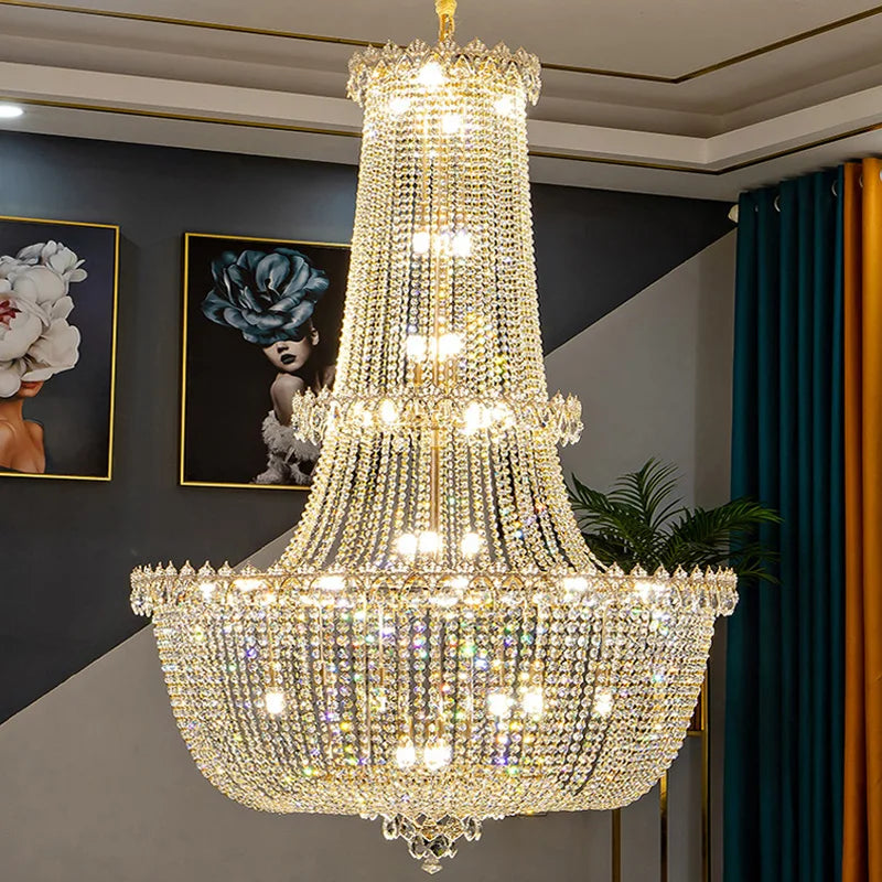 Afralia™ Crystal Villa Attic Pendant Ceiling Chandelier - Modern Luxury Living Room Decoration