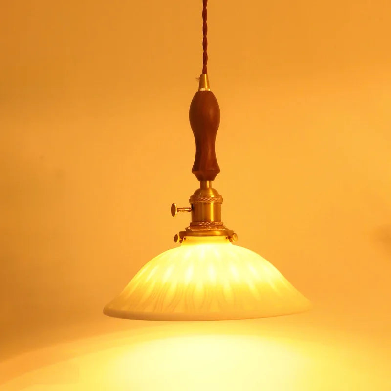 Afralia™ Ceramic Wood LED Pendant Light Fixtures for Bar, Bedroom, Living Room