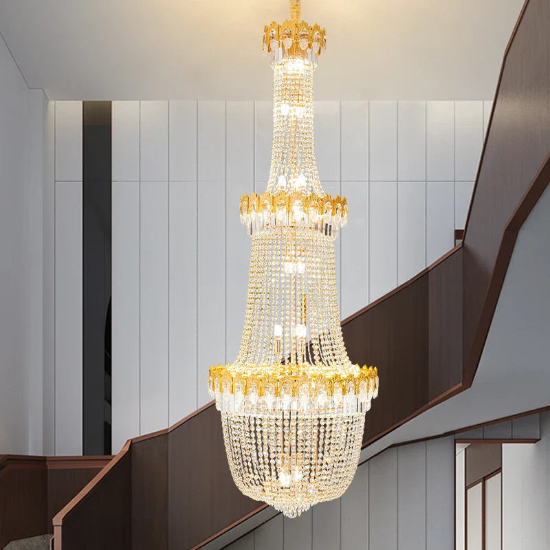 Afralia™ Crystal Chandelier: Luxury Duplex Hotel Living Room Stairwell Design