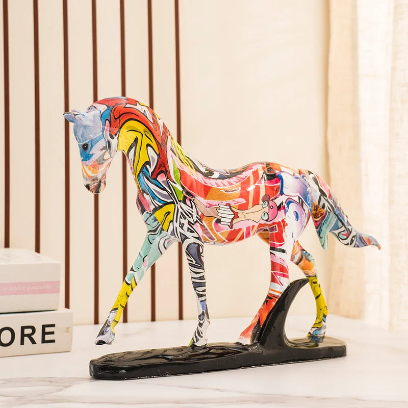 Afralia™ Colorful Resin Horse Statue for Home Decor