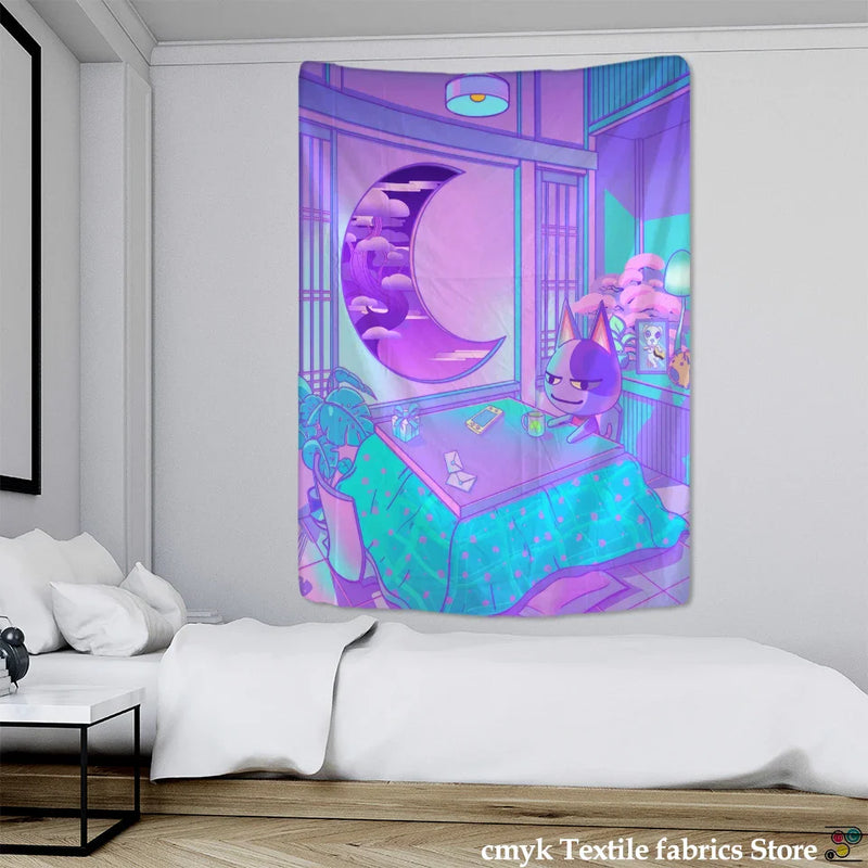 Afralia™ Witch Anime House Tapestry Wall Hanging - Kawaii Architecture Home Decor
