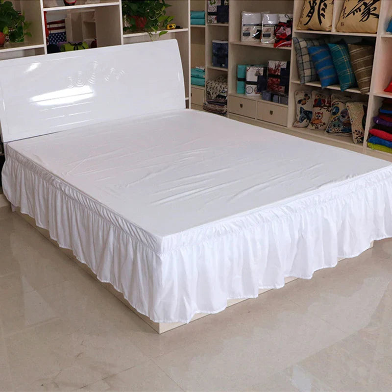 Afralia™ Solid Color Ruffles Elastic Bed Skirt - Washable Bedroom Decor Home Wrap Skirt