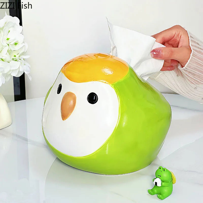 Afralia™ Chubby Parrot Ceramic Tissue Box: Creative Bird Desk Decoration & Paper Towel Case
