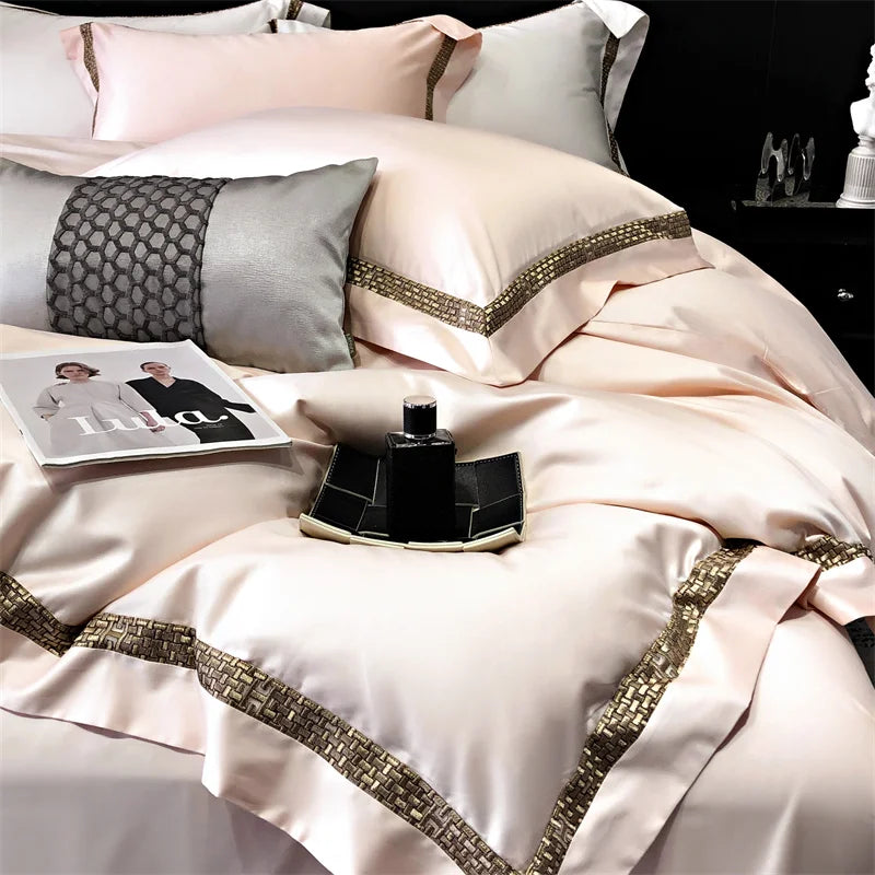 Afralia™ Luxury Embroidery Cotton Bedding Set with Duvet Cover, Sheet, and Pillowcases