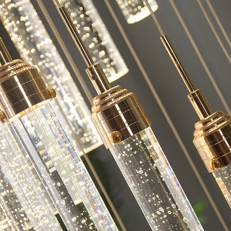 Afralia™ Crystal Staircase Chandelier LED Modern Interior Designer Gold Attic Lamps