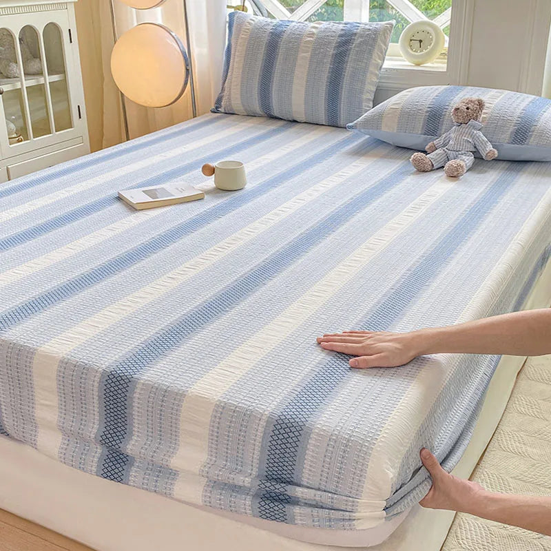 Afralia™ Cotton Jacquard Fitted Sheet Set with 2 Pillowcases, Dustproof & Anti-Slip