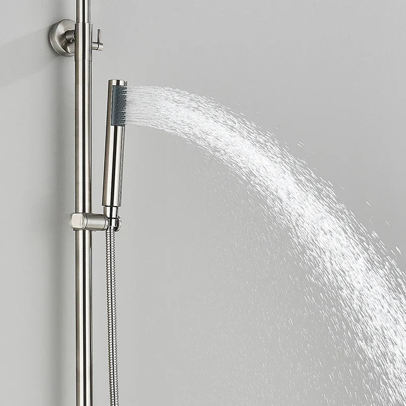 Afralia™ Brushed Nickel Rainfall Shower System with Hot Cold Mixer for Wall Mount