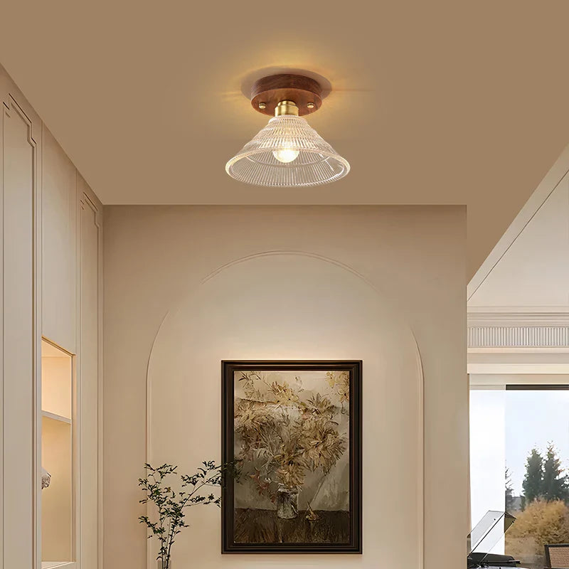 Afralia™ Modern Wood Glass LED Ceiling Light Fixture for Home Lighting