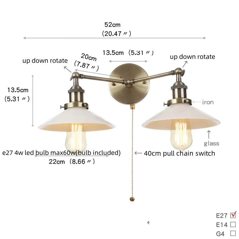 Afralia™ Vintage 2-Head Clear Glass Wall Lamp
