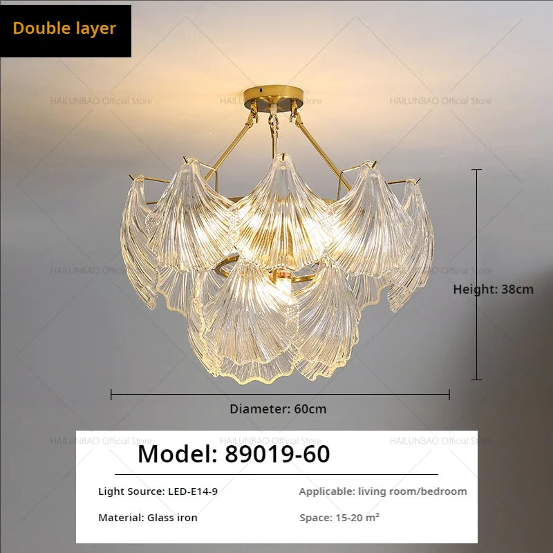 Afralia™ Pearl Crystal Chandelier for Dining Living Bedroom, Elegant French Shell Glass Light