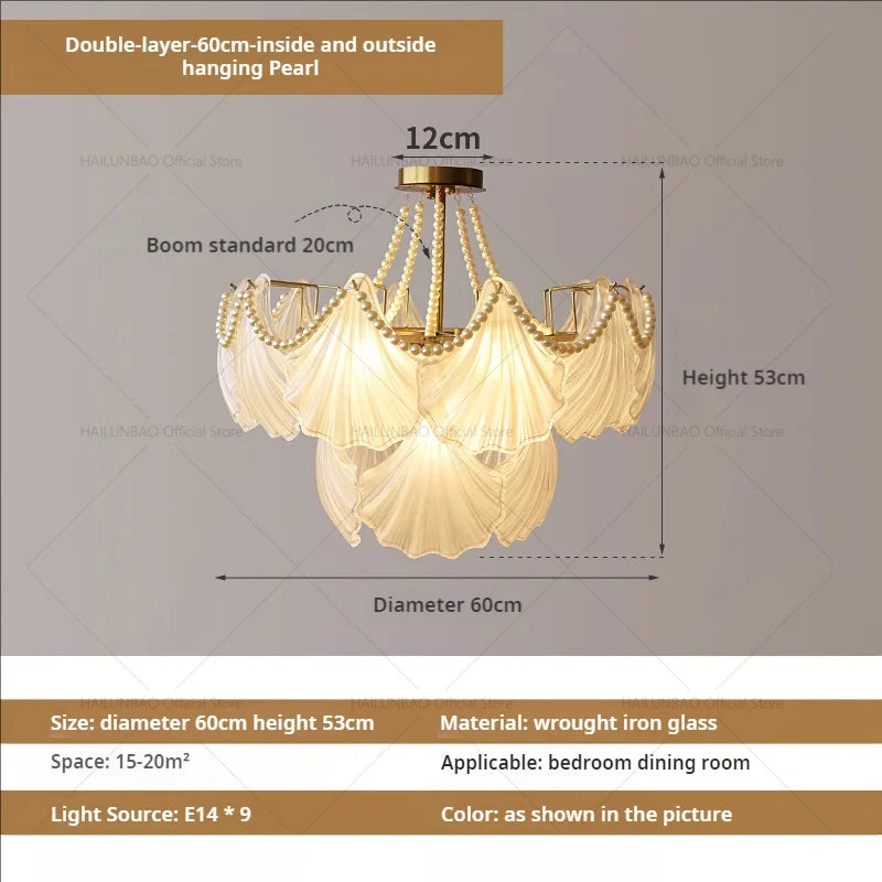 Afralia™ Pearl Crystal Chandelier for Dining Living Bedroom, Elegant French Shell Glass Light