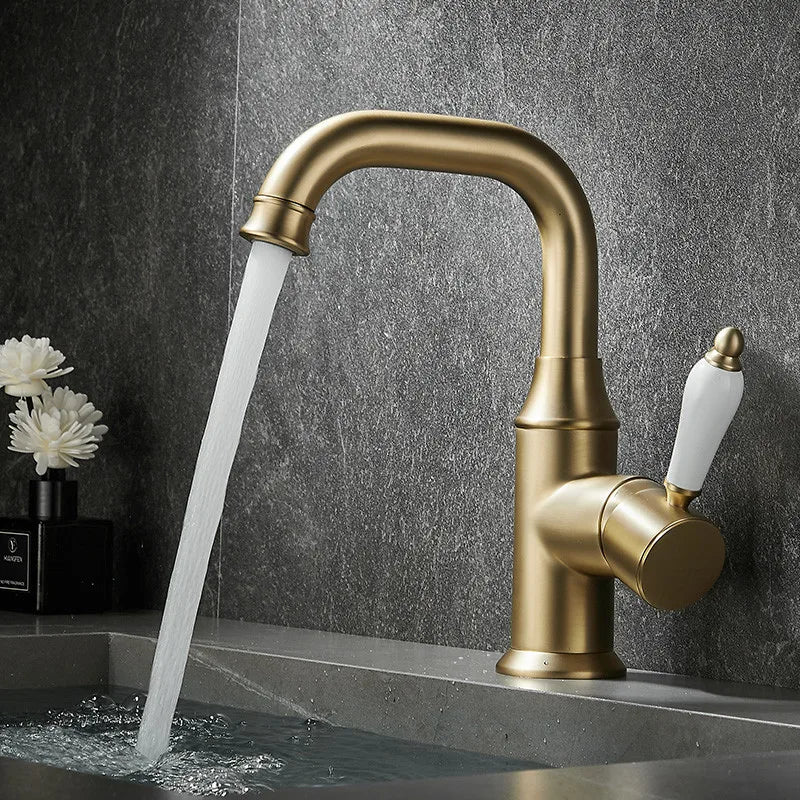 Afralia™ Brushed Gold Basin Faucet Deck Mounted Sink Tap Hot Cold Chrome Brass
