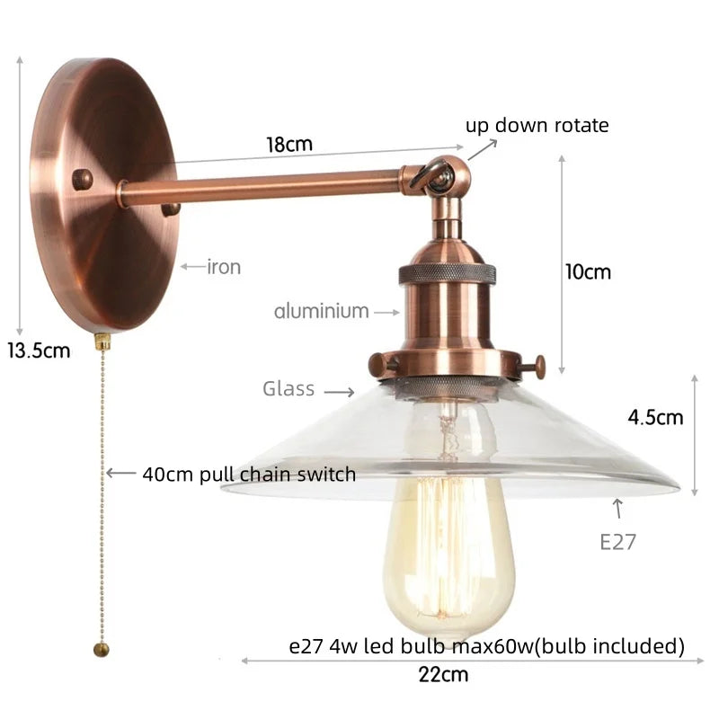 Afralia™ Vintage Industrial LED Wall Sconce with Clear Glass, Artistic Light Fixture