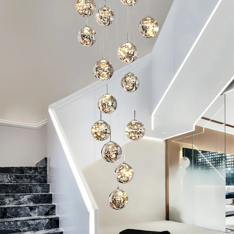 Afralia™ Luminous Glass Ball Pendant Chandeliers for Living Dining Room Decor LED Lighting