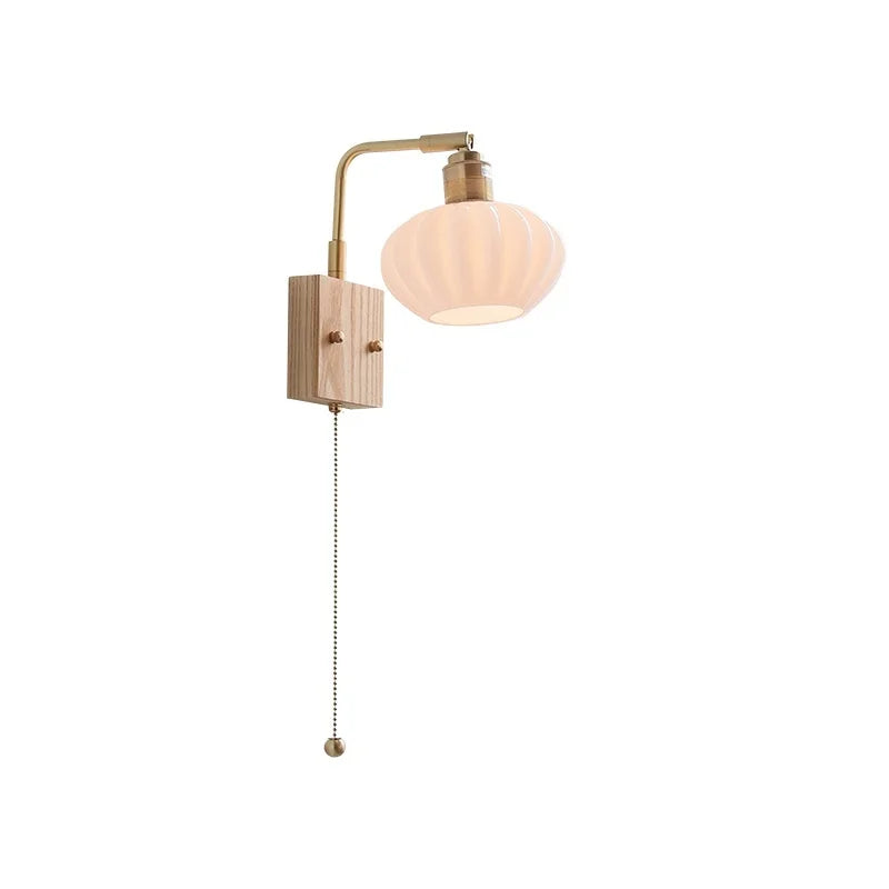 Afralia™ Ash Wood LED Wall Light Fixture with Pull Chain Switch, Modern Nordic Design