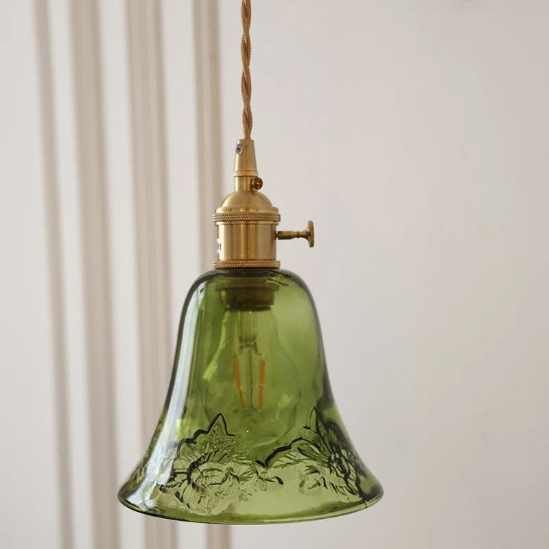 Afralia™ Modern Green Glass LED Pendant Lamp - Adjustable Wire, Copper Finish