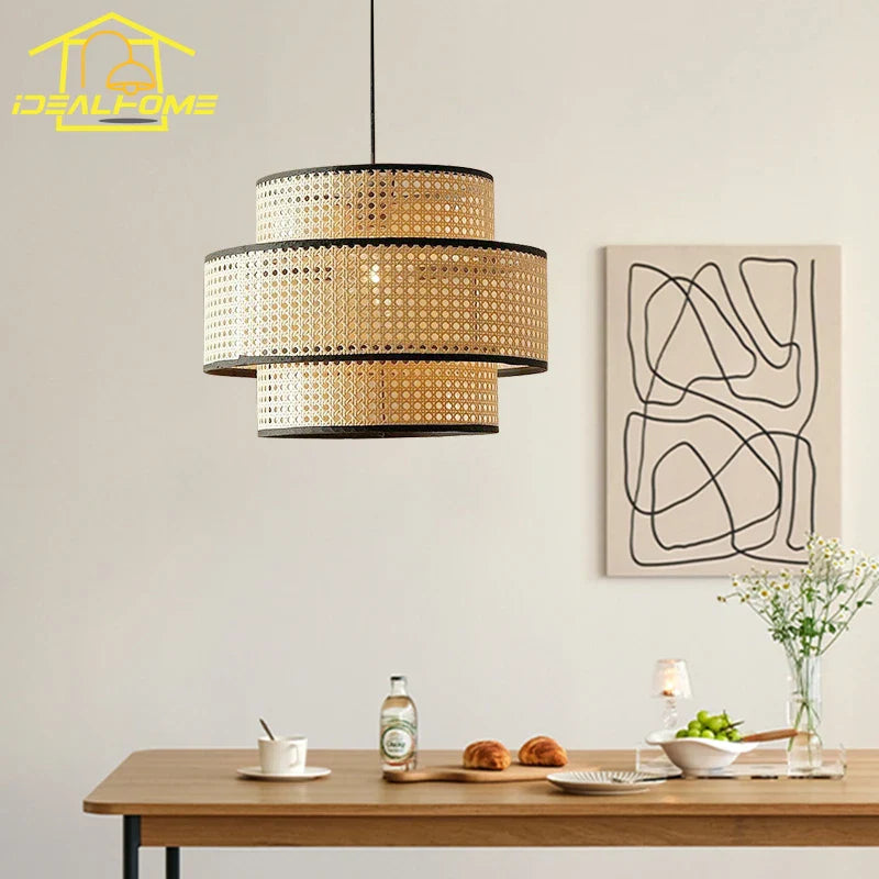 Afralia™ Rattan Weaving Zen Pendant Lights LED E27 Modern Lighting for Home Decor