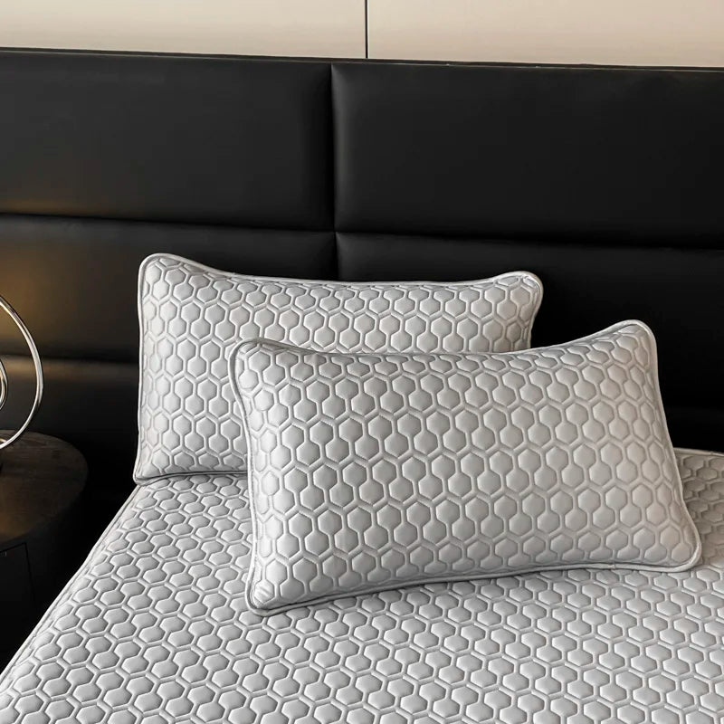Afralia™ Queen Size Cooling Fitted Sheet Set - Soft Latex Ice Silk Mat & Pillowcase