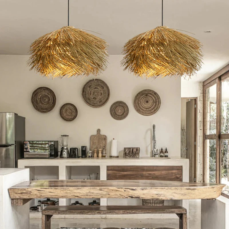 Afralia™ Wabi Sabi Ceiling Grass Pendant Light Chandelier for Living Room Decor
