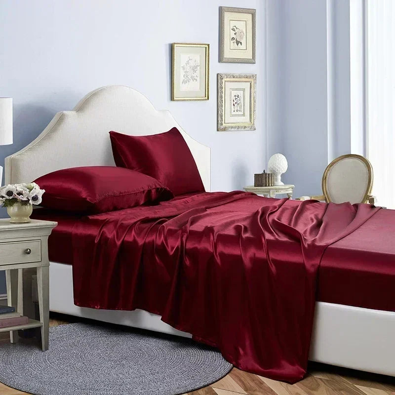 Afralia™ Satin Queen/ King Bed Sheets Set - Luxurious, High Quality, Solid Colors