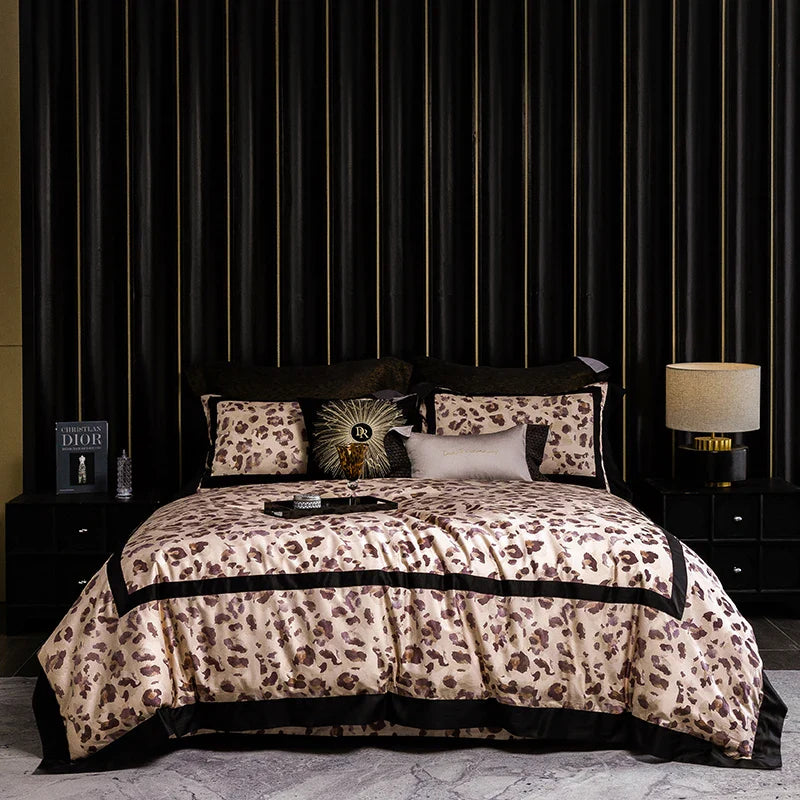 Afralia™ Leopard Print Luxury Bedding Set Queen King Size Duvet Cover Sheet Pillowcases