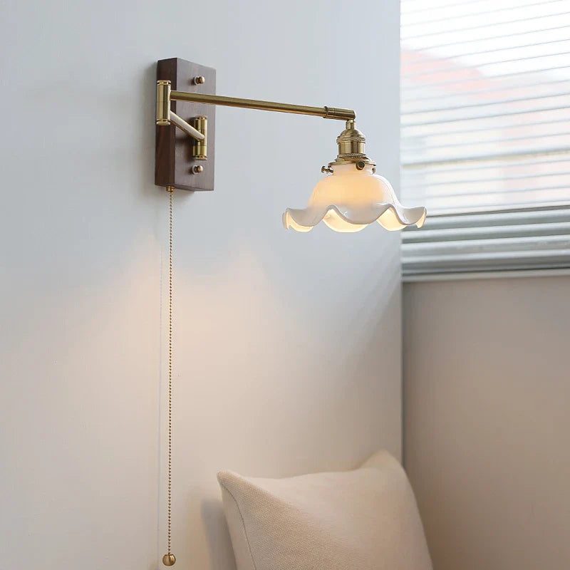 Afralia™ Ceramic LED Wall Light with Copper Arm, Modern Design, Up Down Lampshade