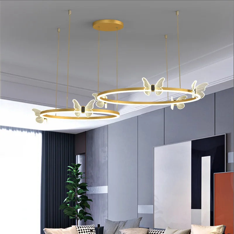 Afralia™ Gold Butterfly LED Round Ceiling Chandelier for Living Room and Bedroom