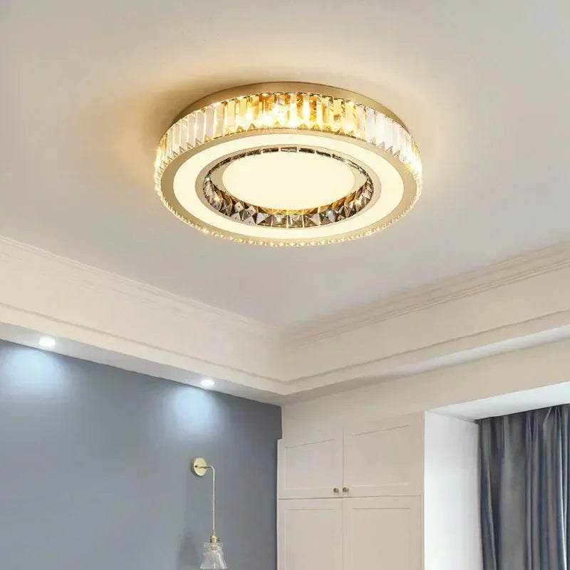 Afralia™ Gold Crystal Ceiling Chandelier LED Fixture for Luxury Home Decor