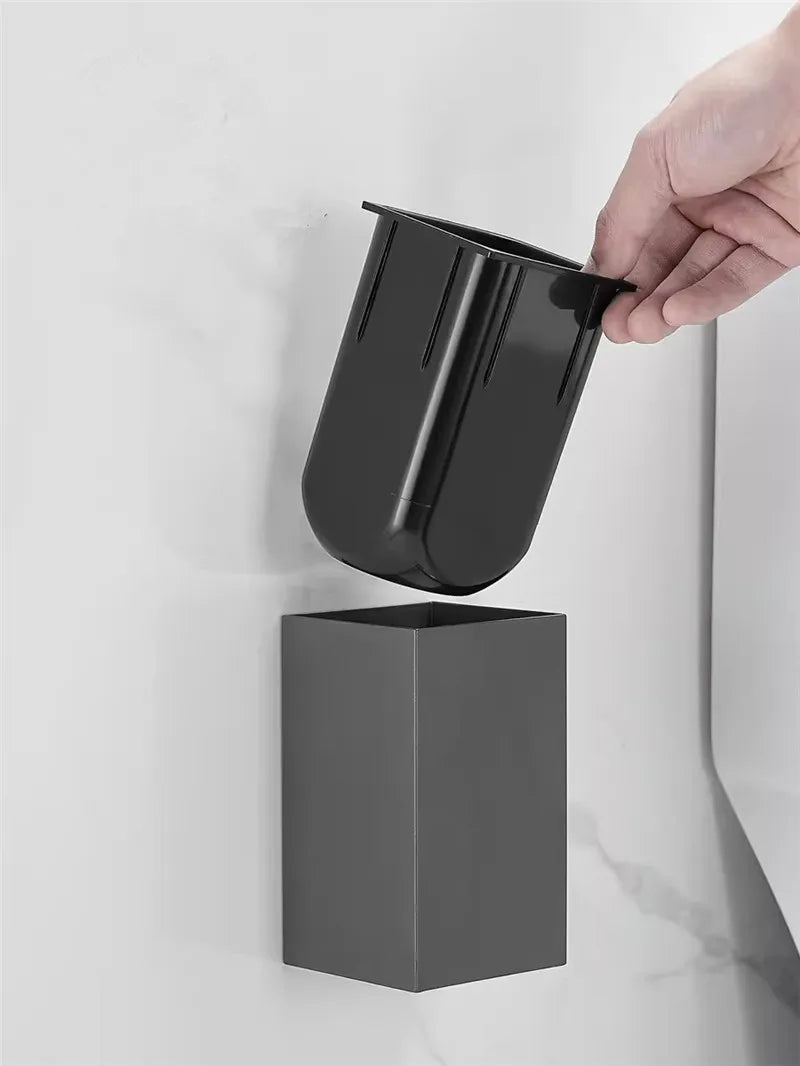 Afralia™ Aluminum Gray/White Toilet Brush Holder Set
