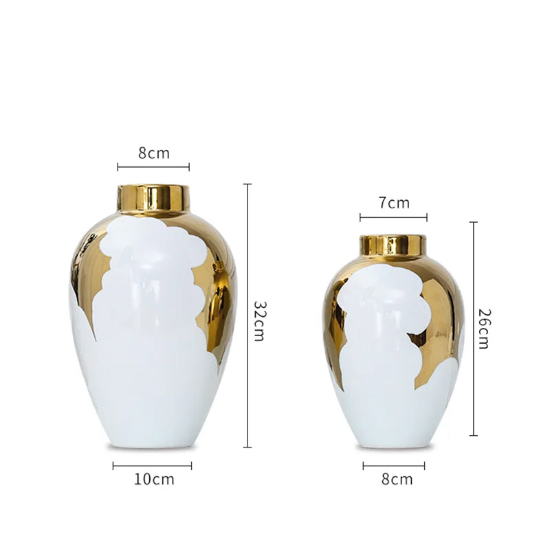 Afralia™ Gold & White Ceramic Vase for Stylish Home Décor and Flower Display