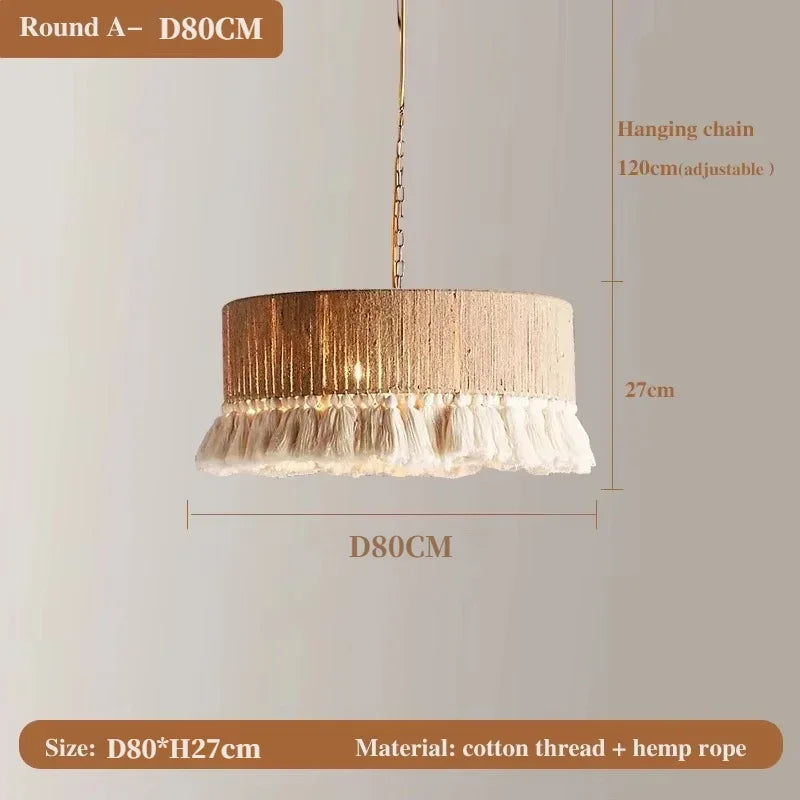 Afralia™ Vintage Hemp Rope Tassel Pendant Light for Kitchen Living Room Bedroom