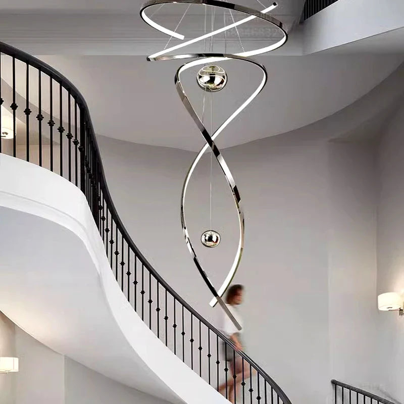 Afralia™ LED Staircase Chandelier Pendant Light Indoor Lighting