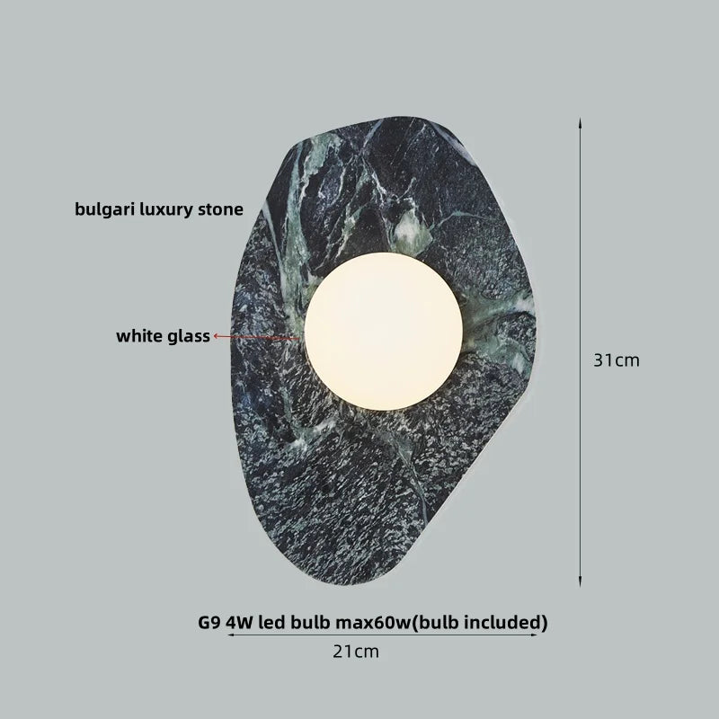 Afralia™ Wabi Sabi LED Wall Light Fixture Stone White Glass Bedside Lamp