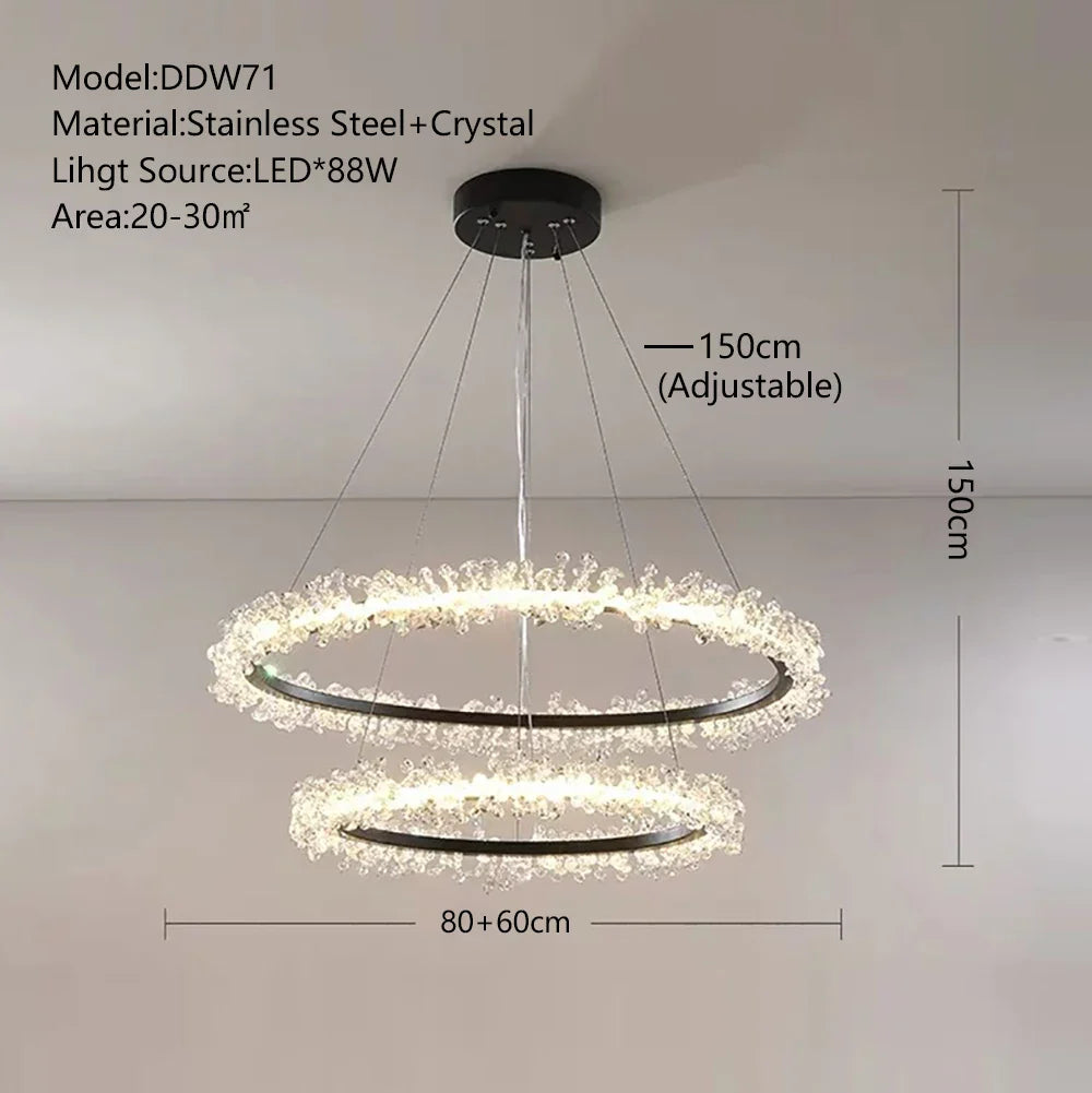 Afralia™ Crystal Gold/Black Ring LED Chandelier: Minimalist Luxury Hanging Ceiling Light Fixtures