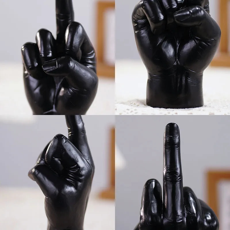 Afralia™ Black Gold Middle Finger Sculpture: Modern Home Decor Figurine & Shelf Accessory