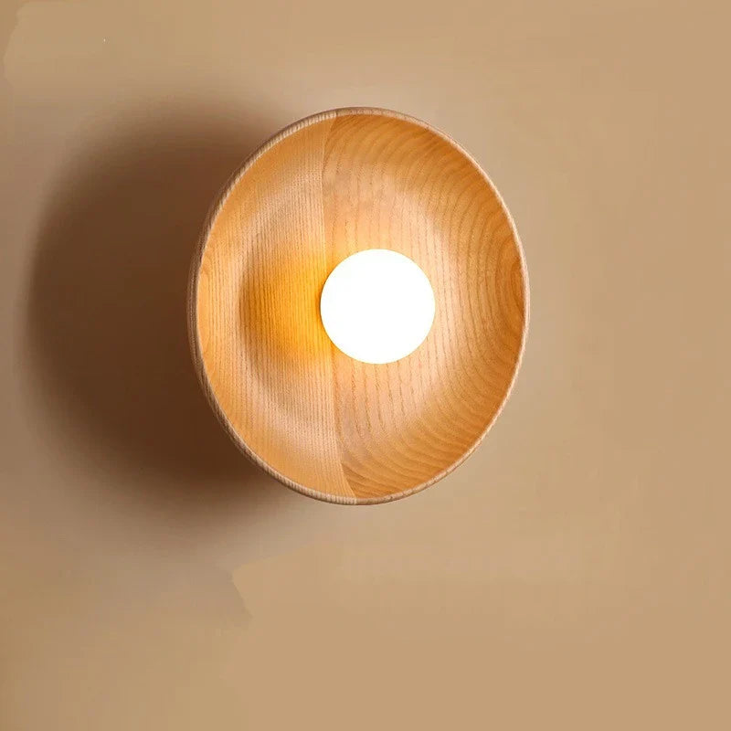 Afralia™ Wood Round Plate Wall Lights LED Nordic Modern Sconce for Home Décor