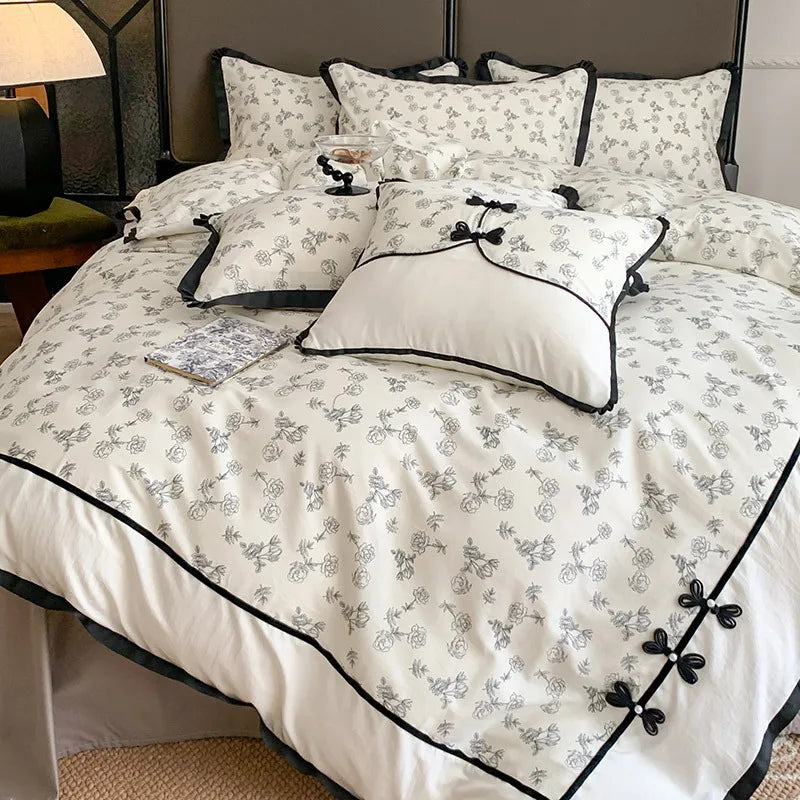 Afralia™ Floral Retro Pleated Cotton Bedding Set for Cozy Comfort and Style