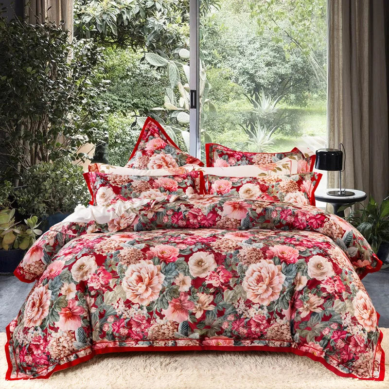 Afralia™ Vintage Floral Jacquard Cotton Wedding Bedding Set with Duvet Cover, Sheet, Pillowcases