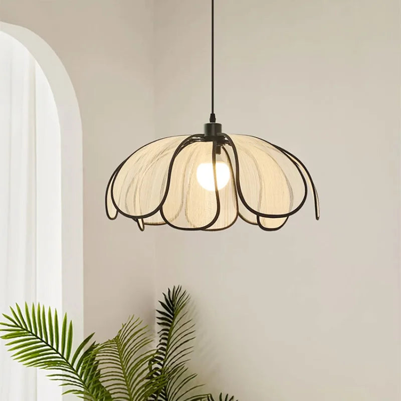 Afralia™ Creamy Abaca Fabric Led Pendant Light - Nordic French Wabi Sabi Suspend Lamp